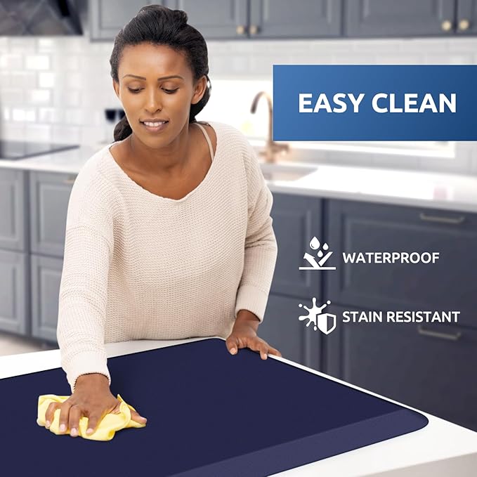 KitchenClouds Kitchen Mat Cushioned Anti Fatigue Rug 20"x39" Water Resistant, Non Slip, Standing and Comfort Desk/Floor Mats for House Sink Office (Blue)