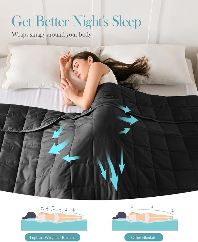 Topblan Weighted Blanket for Adults 20lbs, Breathable Cooling Weighted Blanket, Soft Heavy Microfiber Material with Glass Beads Blanket for All Season, Sofa Bed, 60"x80" Queen Size, Black