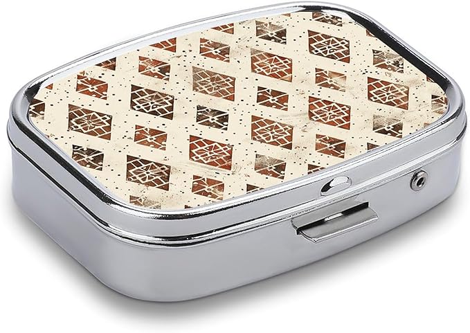 Pill Box Ivory and Brown Square Pill Case Mini Metal Travel Pillbox for Purse Small Cute 2 Compartment Medicine Pill Organizer Portable Pill Container Holder for Daily Medicine Vitamin