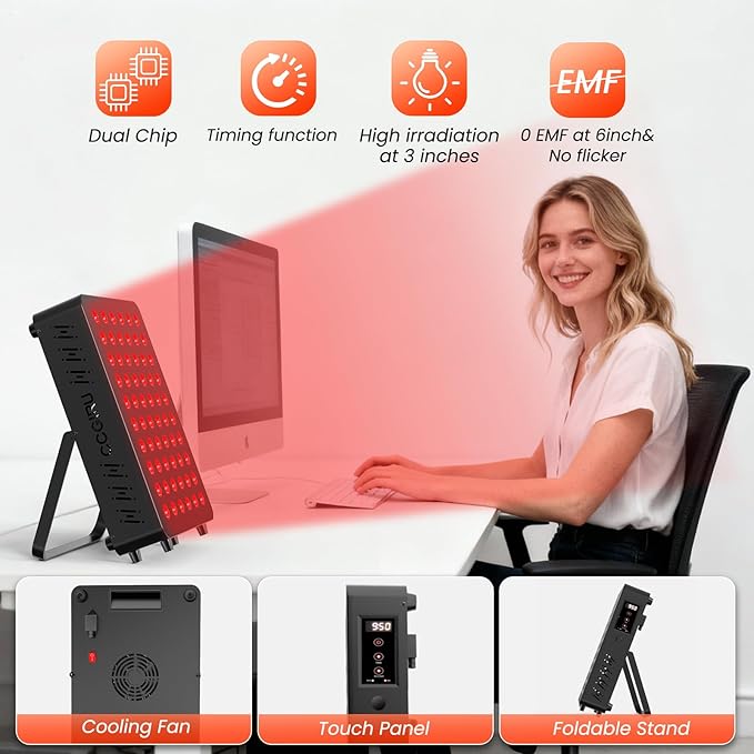 Red Light Therapy for Face & Body, 60 Dual Chip LEDs,660nm 850nm Near Infrared Light Therapy Panel, Flicker Free Clinical Grade Panel for Energy, Pain, Skin, Recovery, Performance
