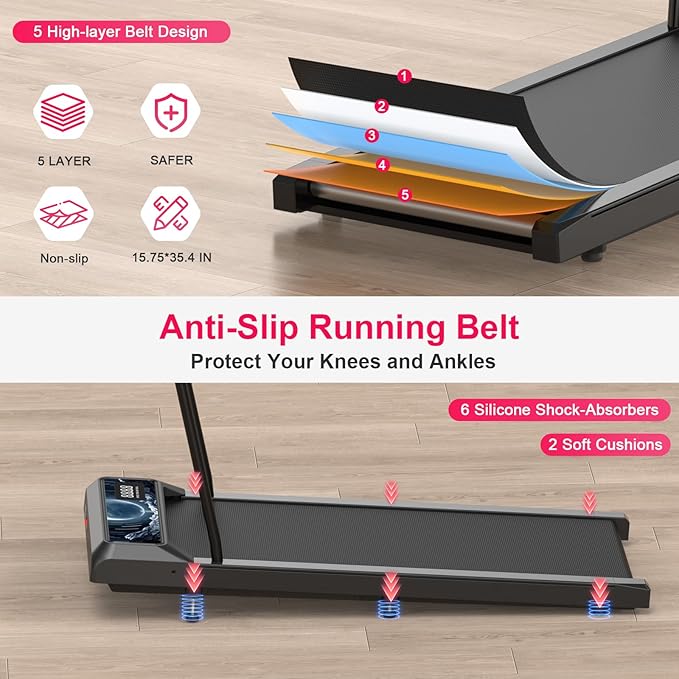 Walking Mat Pad With Incline and Handle Bar, Treadmill with Handles, 4 in 1 Under Desk Treadmill, 2.5HP Low Noise Compact Treadmills Small Space with Remote Control,Portable Treadmills for Home Office