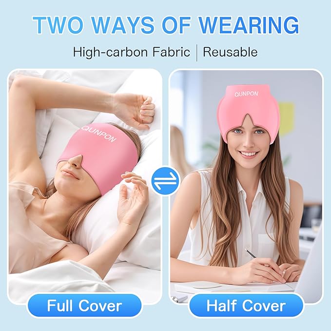 Valentines Day Migraine Relief Cap Gifts for Her HimHeadache Relief Cap Ice Pack Mask,Cooling Gel Head Wrap for Tension,Stress,Hangover,Puffy Eyes Gifts for Women Men Mom-Pink