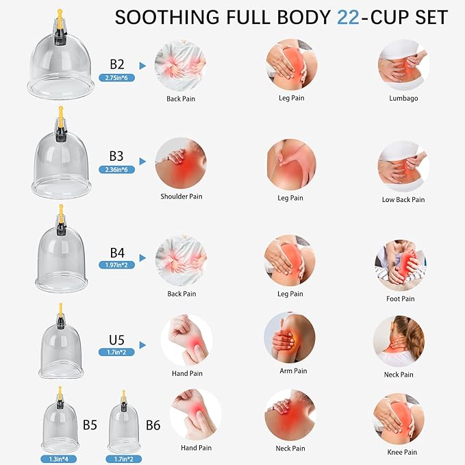 Cupping Therapy Set Professional 22 Cup Home Cupping Kit for Massage Therapy, Portable with Handles, SafeShell Cupping Machine Set with Vacuum Magnetic Pump, Cellulite Cupping Massage Kit