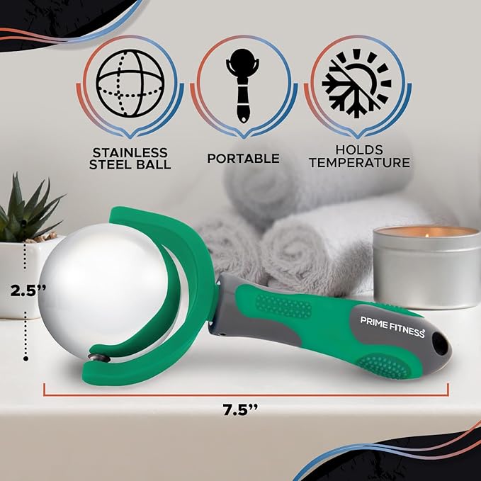 PRIME Fitness Cold Massage Roller Ball | Cold Therapy | Ice Roller Ball with Handle | cryo Stick | Relieve Muscle Pain (Green)