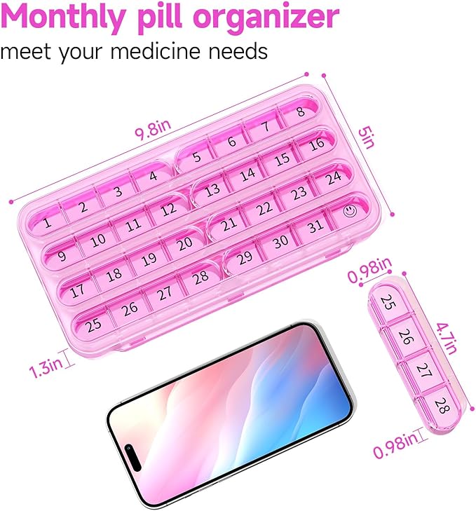 Zoksi Monthly Pill Organizer 1 Times a Day, 30 Day Pill Box Organizer,One Month Pill Case for Travel, 31 Day Daily Medcine Container for Vitamins, Supplement & Medication(Purple)