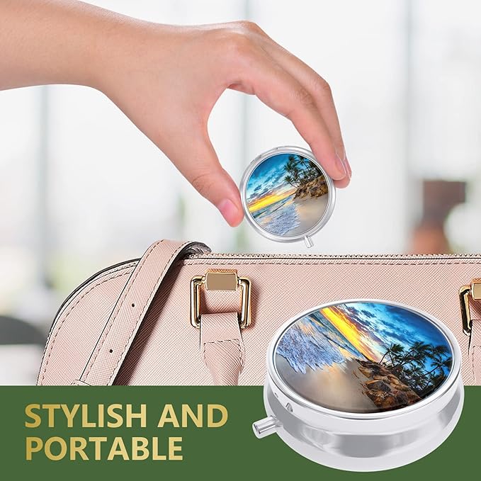 Nipichsha Pill Box, Small Pill Case for Purse & Pocket, Cute Medicine Organizer Travel Pillbox, Portable Pill Container Holder to Hold Vitamins, Medication, Fish Oil and Supplements, Sky and Sea
