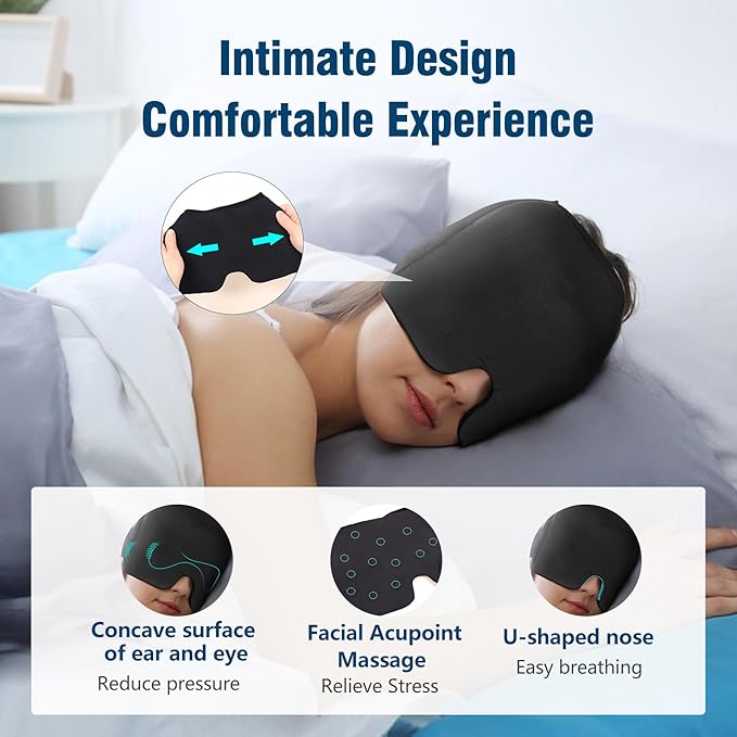 Migraine Relief Cap, Odorless Headache Relief Hat with Hot and Cold Therapy, Odorless Migraine Ice Head Wrap Cold Compress for Tension Relief, Sinus & Stress (360° Gel Coverage)