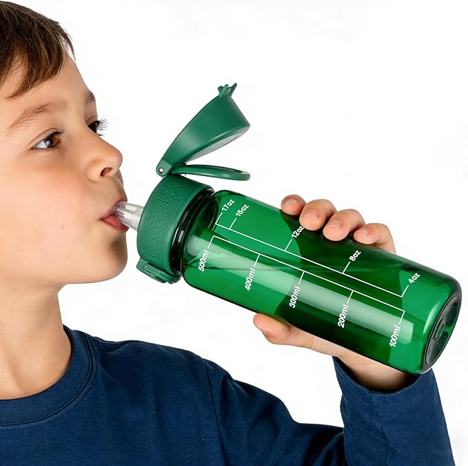 GOPPUS 17oz Kids Water Bottle for School -Straw, Leak-Proof Tritan Sports Bottle Time Marker Reusable for Girls Boys