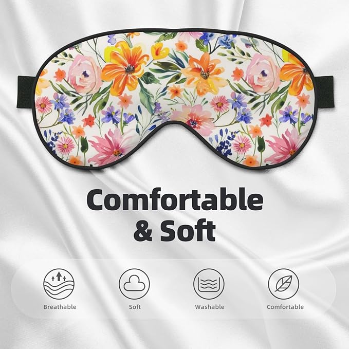 Watercolor Floral Sleep Mask Eye Mask with Adjustable Strap Eye Sleep Shade Cover Blocks Light for Women Men Airplane Travel Nap