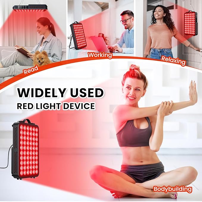 Red Light Therapy for Body, 660nm 850nm Near Infrared Light Therapy Panel, 60 Dual Chip LED Device with 300W of Power, Ideal for Body, Face, Improve Sleep, Skin Health, Includes Hanging Kit & Handle