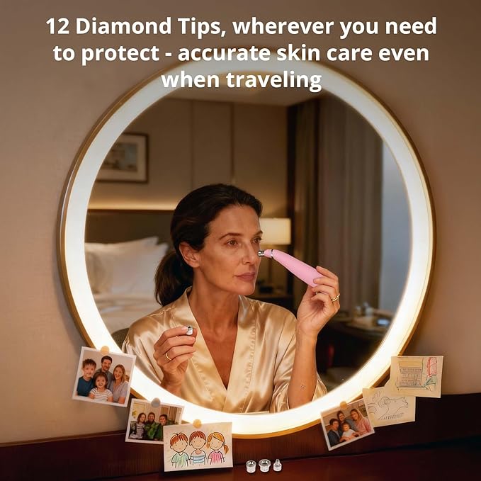 UNOISETION Diamond Microdermabrasion Machine, Professional Portable for Travel Microdermabrasion Device,Rechargeable Cordless Dermabrasion Facial Machine with 3 Levels, Pink