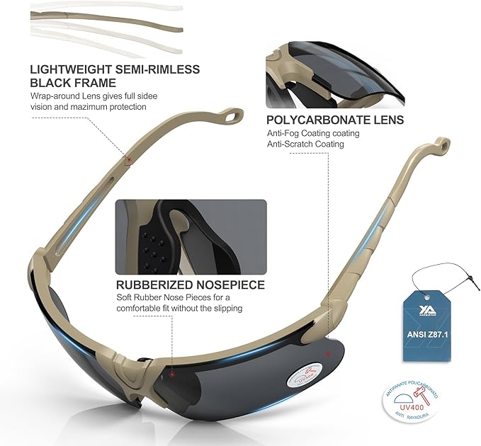 xaegistac Shooting Glasses with Case Anti Fog Hunting Safety Glasses for Adults