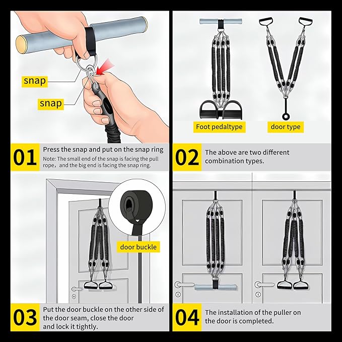 Multifunction Tension Rope, 2 Tubes Stretch Yoga Pedal Tension Strap, Adjustable Resistance, Tension Rope Fitness Equipment