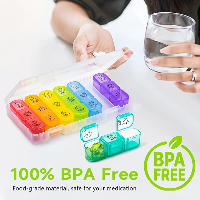 Large 7 Day Pill Organizer Weekly, Chrxbei Daily Medicine Container 3-Times-a-Day, Medication Holder for Vitamins, Fish Oils, Supplement, Deep Pills Planer for Elderly and Family - Morning Noon Night