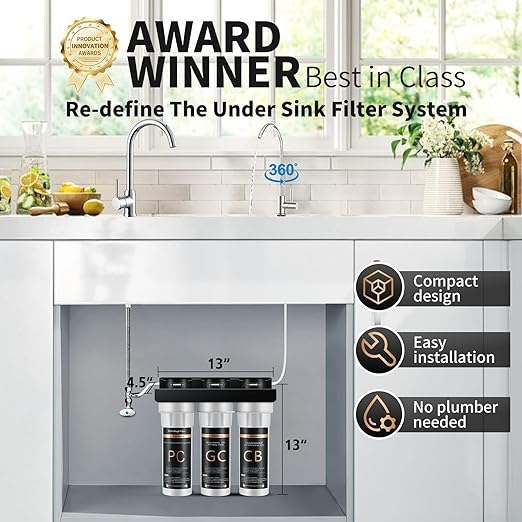 WINGSOL Water Filter for Sink with Faucet, 3-Stage Deep Filtration, Reduce Heavy Metals/Chlorine/PFAS/Odor/Sediment, NSF/ANSI 42&53 Improve Taste, Life Indication Mineral pH+ Under Sink Water Filter