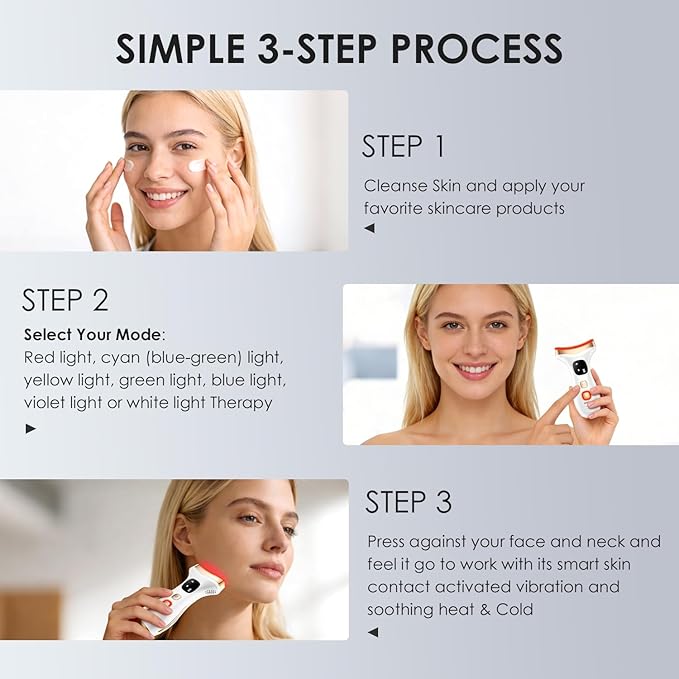 7-in-1 Face & Neck Beauty Massager with Heat & Cold, Gua Sha Facial Massager Tool, Microcurrent, 7 Light Therapies, Smart Vibration for Puffiness, Firming & Glowing Skincare (Pearl White)