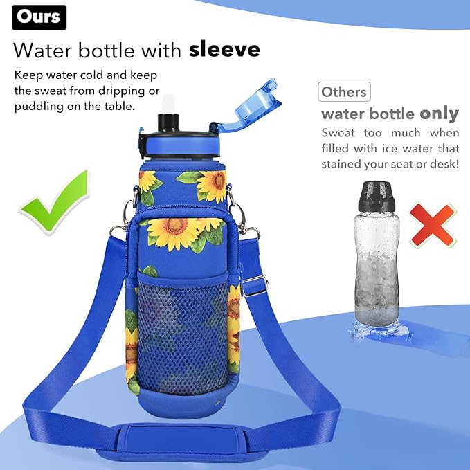 32 oz Water Bottles with Straw & Strap, Motivational Water Bottles with Times to Drink, BPA Free Reusable Sports Water Bottle with Sleeve Carrier for Hiking, Travel, Running or Fitness