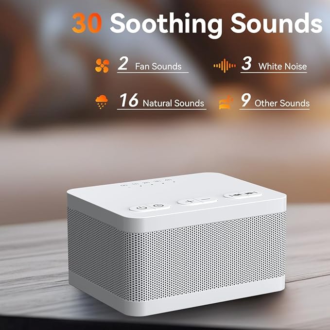 Sound Machine White Noise Machine with 30 Soothing Sounds 32 Levels Volume 5 Timers and Memory Function Effectively Blocks Noise Ideal Sleep Machine for Baby Kids Adults… (White)