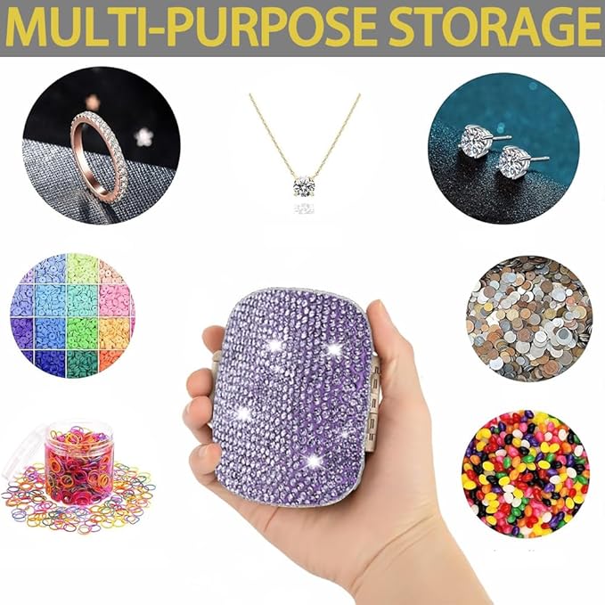 Daily 6 Compartments Pill Box Container Bling Diamond for Purse Medicine Container Holder for Women Travel Kit Medicine (Purple)