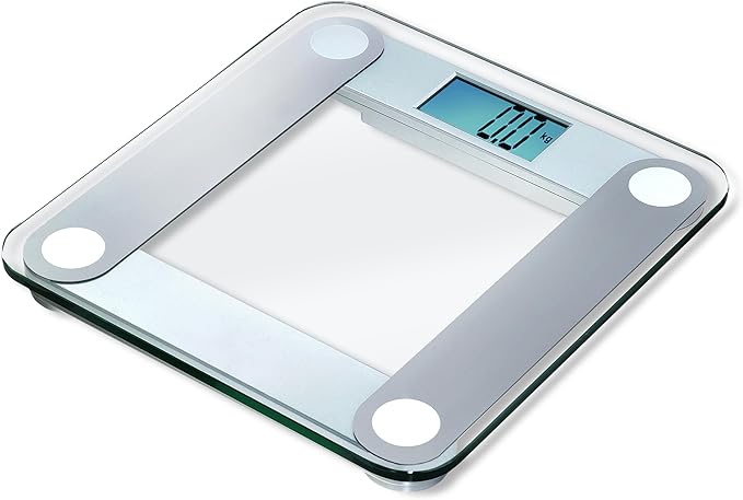 Eat Smart Digital Bathroom Scale with Extra Large Easy to Read Lighted Display, Weight Tracking, Includes Body Tape, Grey and Clear