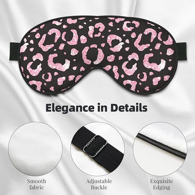 Rose Pink Glitter Leopard Sleep Mask Eye Mask with Adjustable Strap Eye Sleep Shade Cover Blocks Light for Women Men Airplane Travel Nap