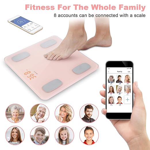 Uten Smart Scale for Body Weight, Digital Bathroom Weighing Wireless Scales with Body Fat and Water Weight for People, Bluetooth BMI Electronic Body Analyzer Machine with Smartphone App, 400lb, Pink