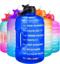 QuiFit 1 Gallon Water Bottle - with Straw & Motivational Time Marker Leak-Proof BPA Free Reusable Gym Sports Outdoor Large(128OZ/73OZ) Capacity Water Jug
