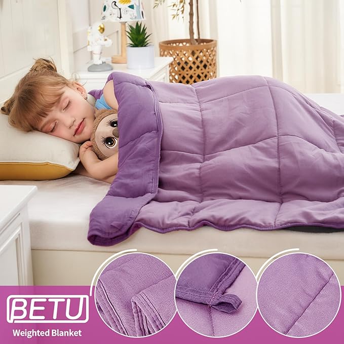 Purple Weighted Blanket Kids 7lbs, 40"x60", Cooling Heavy Throw Blanket for 60-90lbs, Microfiber Soft Thick Big Blankets Weighted Comforter Breathable Gift for Sleeping