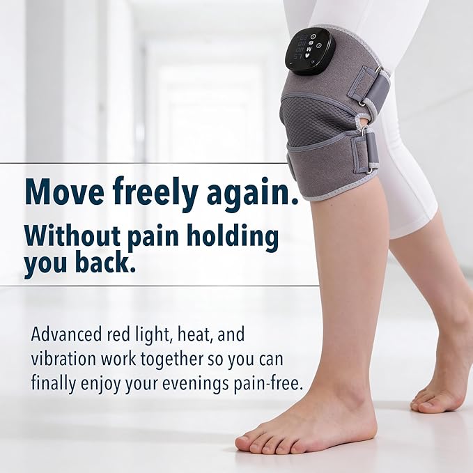 FORTHiQ RED+ Knee Massager with Heat and Red Light Therapy for Pain Relief, Knee Brace with 2 Wavelengths, 3 Massage & 4 Pulsing Modes, 5 Heat Levels, 52 Lights, FSA-HSA Eligible, 2 Pieces