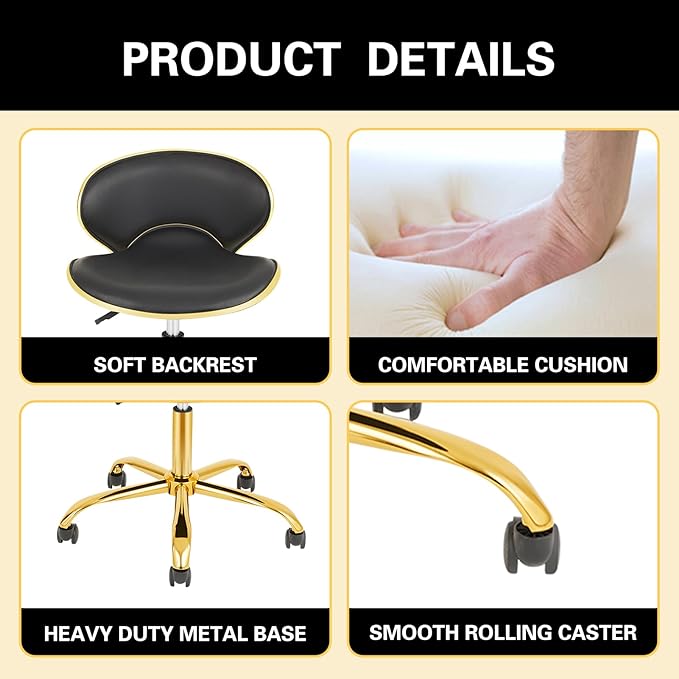 Rolling Salon Stool with Back, Set of 2 Saddle Chair Adjustable Swivel Chair for Massage Tattoo, Comfy Swivel Stool with Wheels for Beauty, Esthetician, Medical, Shop-Black
