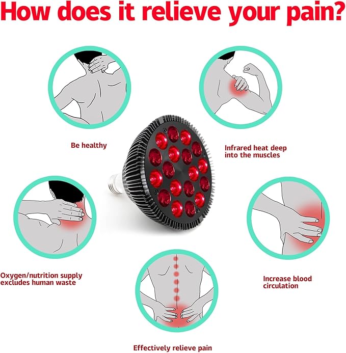 Red Light Therapy Lamp, 18 LED, 54W, Infrared & Red Light Combo Device for Face & Skin Health, Pain Relief