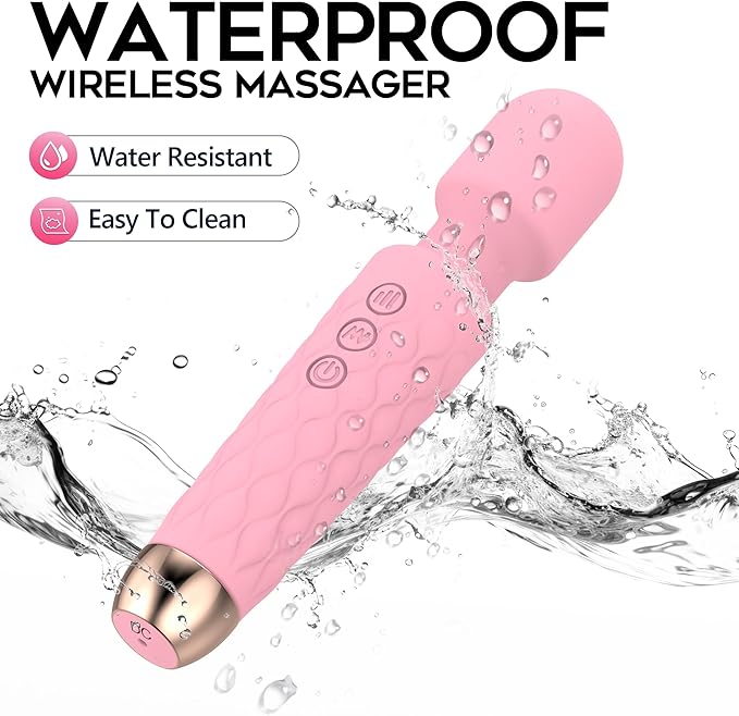 Personal Massager, Handheld Wireless Massager, Waterproof and Portable, 20 Speeds 8 Patterns Cordless Massagers for Neck, Back Pain, Leg and Hand Pain & Sports Recovery, Pink