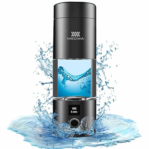 Rechargeable Hydrogen Water Bottle Generator with Cup for 230ml Rich H2 Water, High Concentration 5000ppb, LCD Display – Portable Ionized Hydrogen Water Machine with SPE/PEM Technology