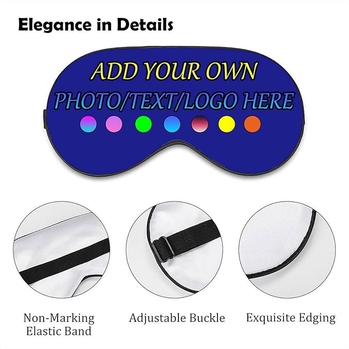 Personalized Eye Mask, Custom Eyeshade Blindfold Add Your Design Image Text Customized Eye Cover with Adjustable Strap for Sleeping Travel Work Naps Blocks Light, Dark Blue