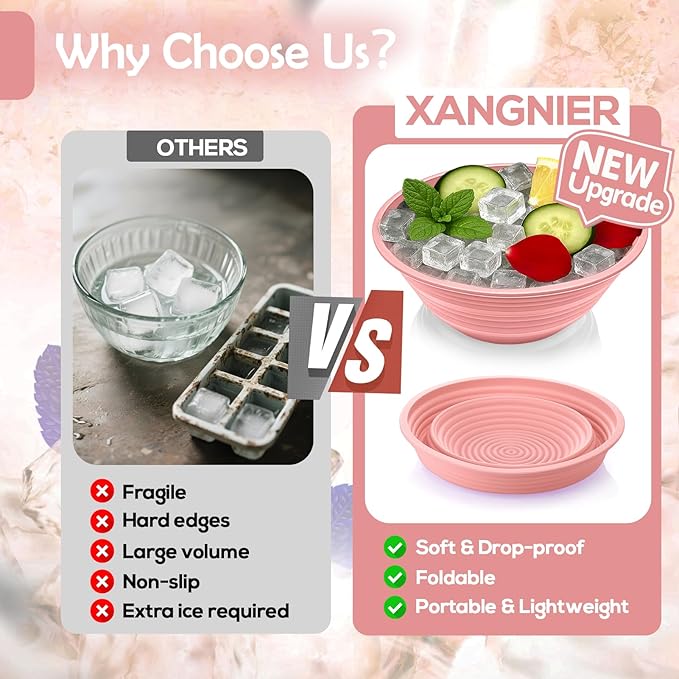 XANGNIER Face Bowl for Ice – Collapsible Silicone Facial Ice Bath Bowl for Cold Plunge Therapy, Skin Tightening & Acne Relief – Portable Spa Tool for Home & Travel, Pink