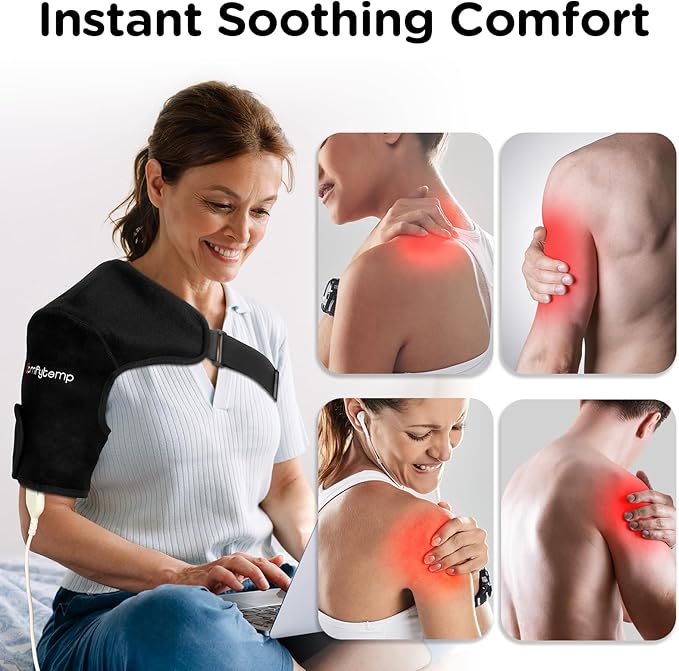 Comfytemp Shoulder Heating Pad for Rotator Cuff, Heating Pad for Shoulders with Brace, Electric Heated Shoulders Wrap for Men Women Mom Dad, 3 Heat Settings, 2H Auto-Off (S/M)