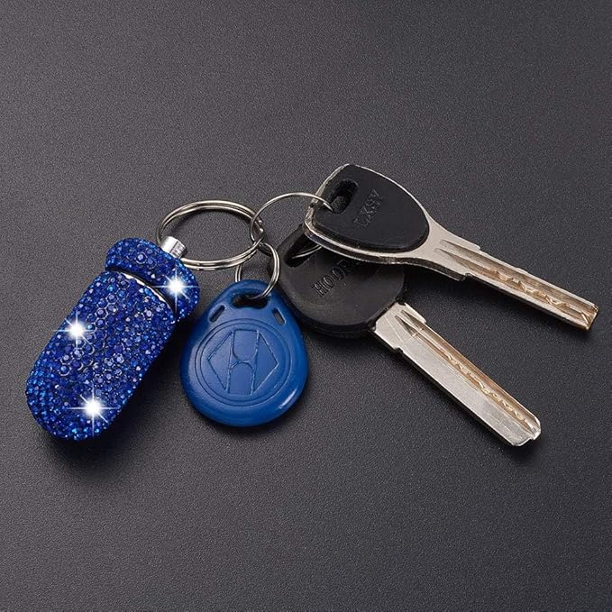 XhuangTech Waterproof Keychain Pill Box Bling Round Medicine Organizer Holder Container Aluminum Portable Mini Bottle Storage Case for Outdoor Travel Camping Purse Pocket (Deep Blue)