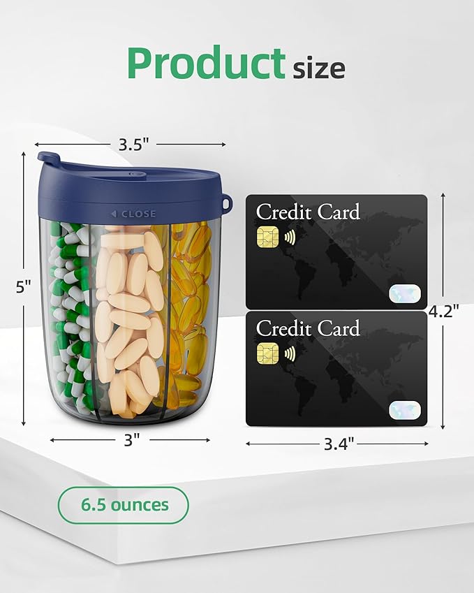 PULIV Large Supplement Organizer Bottle, Holds Plenty of 6 Various Vitamins in 1 Pill Dispenser with Anti-Mixing & Wide Openings Design, Easy to Retrieve Meds, Includes 20 Pcs Labels Silver Gray