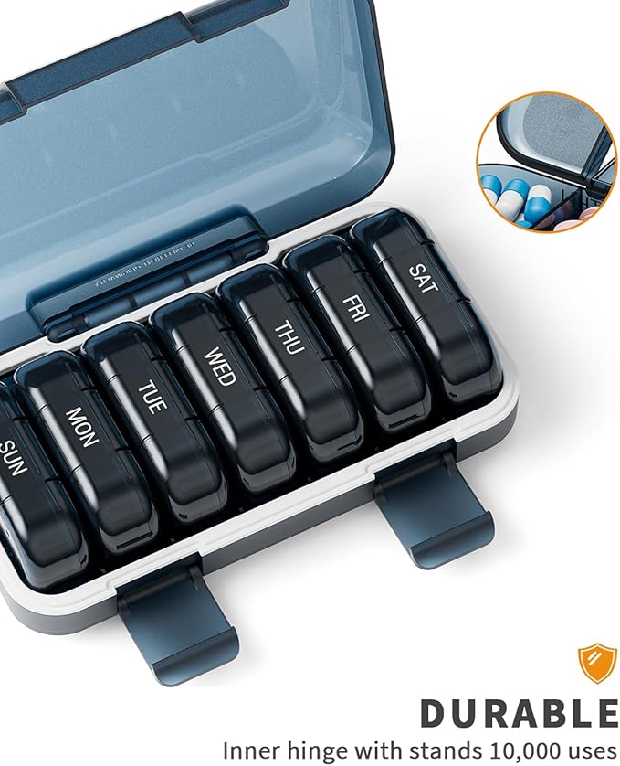 Weekly Pill Organizer 3 Times a Day, Large Pill Organizer 7 Days, Portable Pill Case 21 Days, Moisture Proof Large Pill Dispenser, Travel Pill Box for Vitamins Fish Oil Supplements (Blue)