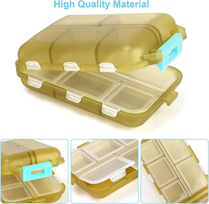 2PCS Cute Pill Organizer, Travel Pill Box, Small Pill Case Container, Medicine Organizer for Purse, with 10 Compartments for Different Medicines