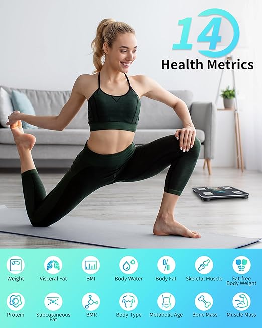 arboleaf Smart Scale for Body Weight and Fat, High-Precision Digital Bathroom Scale with 4-Electrode BIA, 7-in-1 Display for BMI Body Fat Muscle Mass, 14 Metrics in App, Trend Tracking, Max 400lb