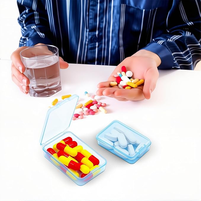 6 PCS Small Pill Box, Tiny Pill Case,Mini Clear Plastic Storage Containers Cute Travel Pill Organizer Case Portable for Pocket Purse Briefcase (Blue)