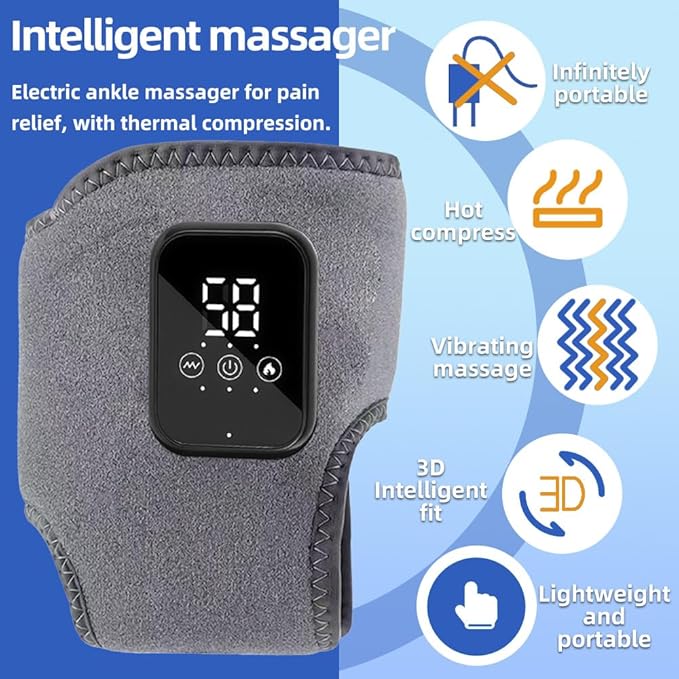 Foot Renew Ankle Massager with Vibration and Heat - Cordless Rechargeable Ankle Heating Pad for Pain Relief, Plantar Fasciitis & Achilles Tendonitis. Adjustable Wrap for Circulation Boost. (GRAY-2pcs)