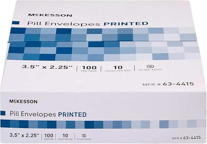 McKesson Pill Envelopes for Medicine [1000 Count] Medication Packets, Imprinted, Moisture Seal, 100 Count, 10 Packs