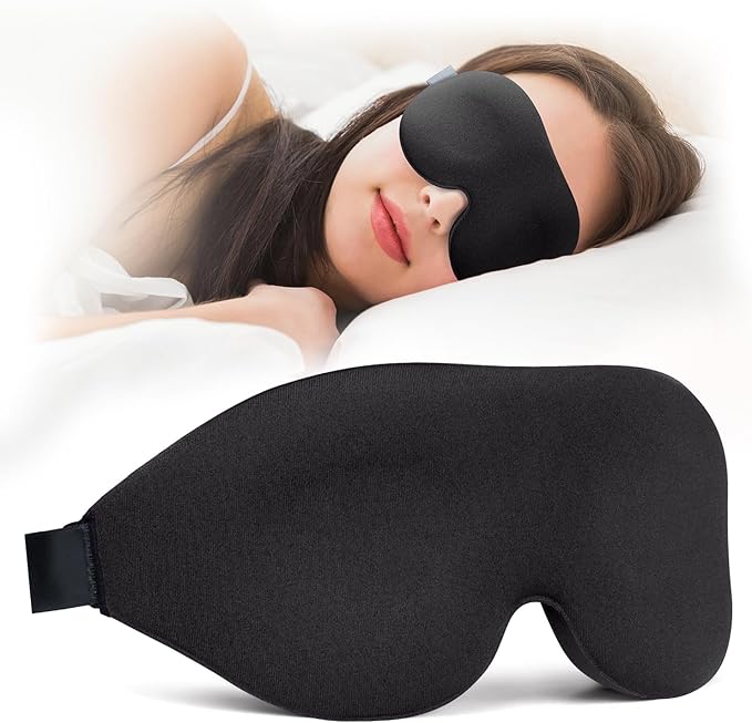 Sleep Mask for Side and Back Sleeper, Super Soft Relaxing Eye Mask for Sleeping Padded with Memory Foam, 100% Light Blocking Blindfold (Black & Blue)