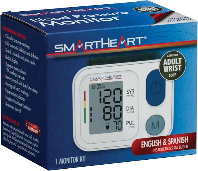 SmartHeart Blood Pressure Monitor | Adult Wrist Cuff | 2-Person Memory | 398 Total Reading Storage | Easy to Use | Automatic Inflation and Deflation