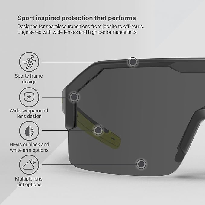 HexArmor Shockwave Safety Work Glasses | ANSI Z87+, 100% UV Protection, Anti-Fog or Scratch Resistant, Polarized
