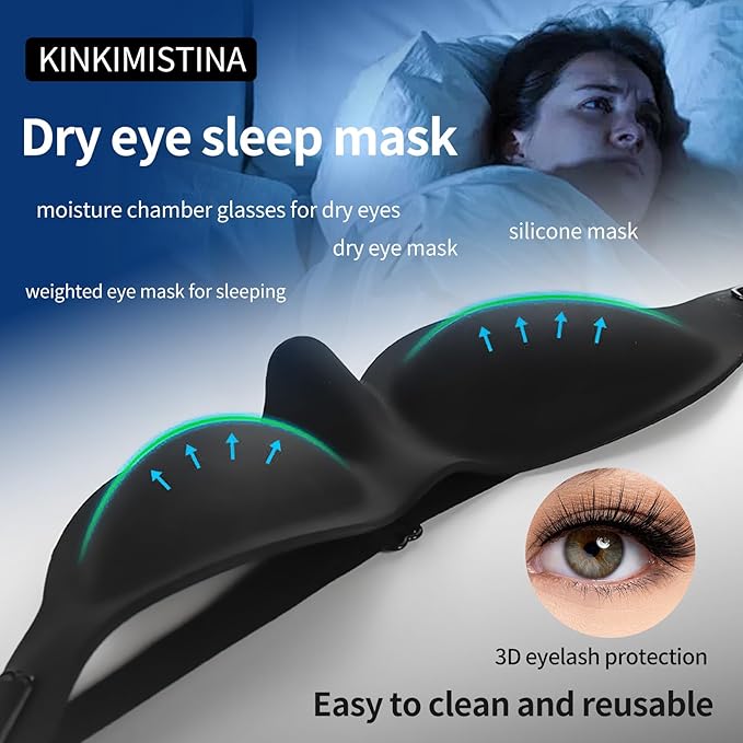 Moisture Chamber Sleep Mask for Dry Eye Syndrome, 3D Silicone Sealed Eye Cups, Washable Reusable Eye Goggles, Adjustable Strap, Soft Night Eye Protection for Severe Dry Eyes