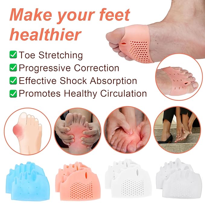 4 Pairs Silicone Toe Separators for Women & Men, 4 Colors Correct Spacers Orthotic Pads Soft Breathable Comfortable Gel Foot Pad for Straighten Overlapping Toes & Foot Alignment Tool