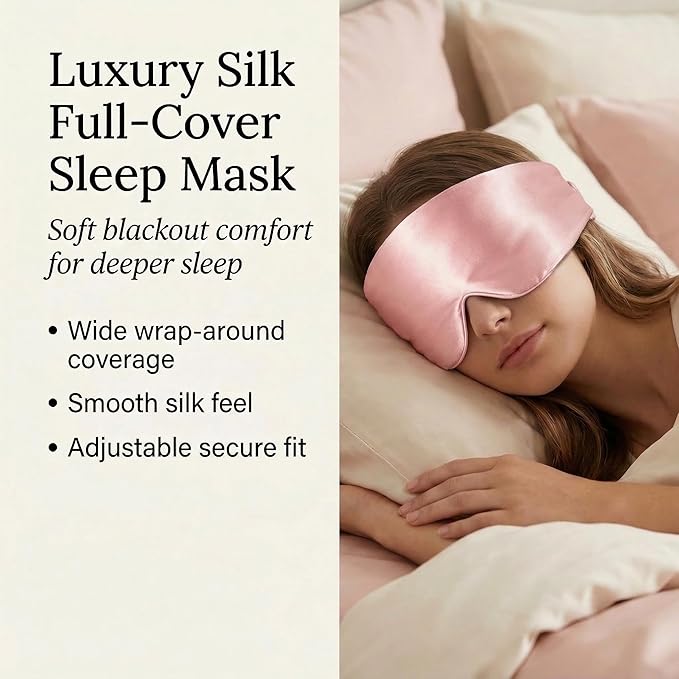 Silk Sleep Mask for Side Sleepers, Eye Mask for Sleeping Women Men, Face-Hugging Padded Eye Cover, 100% 22 Momme Pure Mulberry Silk, Soft Light Blocking Mask for Travel, Naps & Shift Workers (Pink)